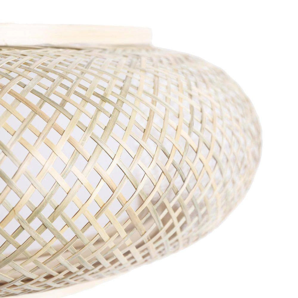Oukaning Large Round Bamboo Pendant Light Woven Shade