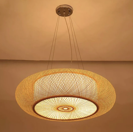 Oukaning Round Bamboo Hanging Light
