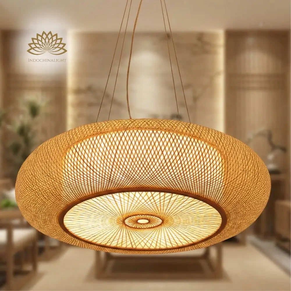 Oukaning Round Bamboo Pendant Light