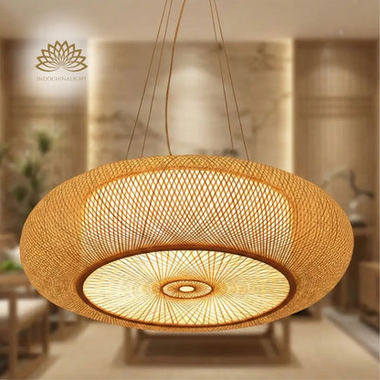 Oukaning Round Bamboo Pendant Light