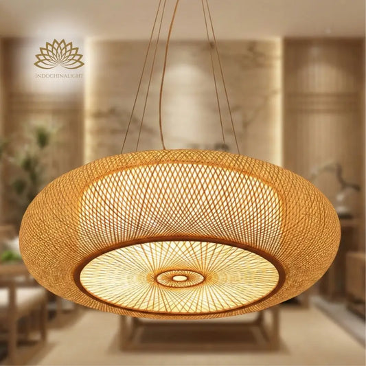 Oukaning Round Bamboo Pendant Light