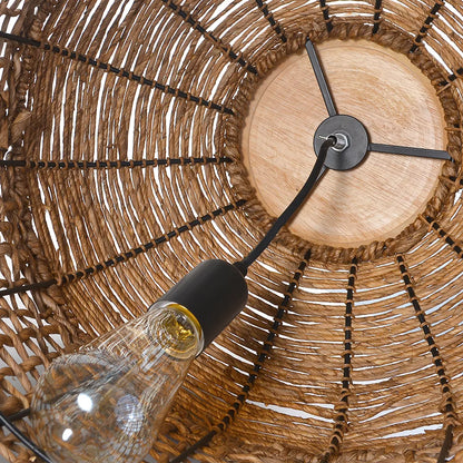 Oversized Cage Woven Hanging Light Shade with LED bulb