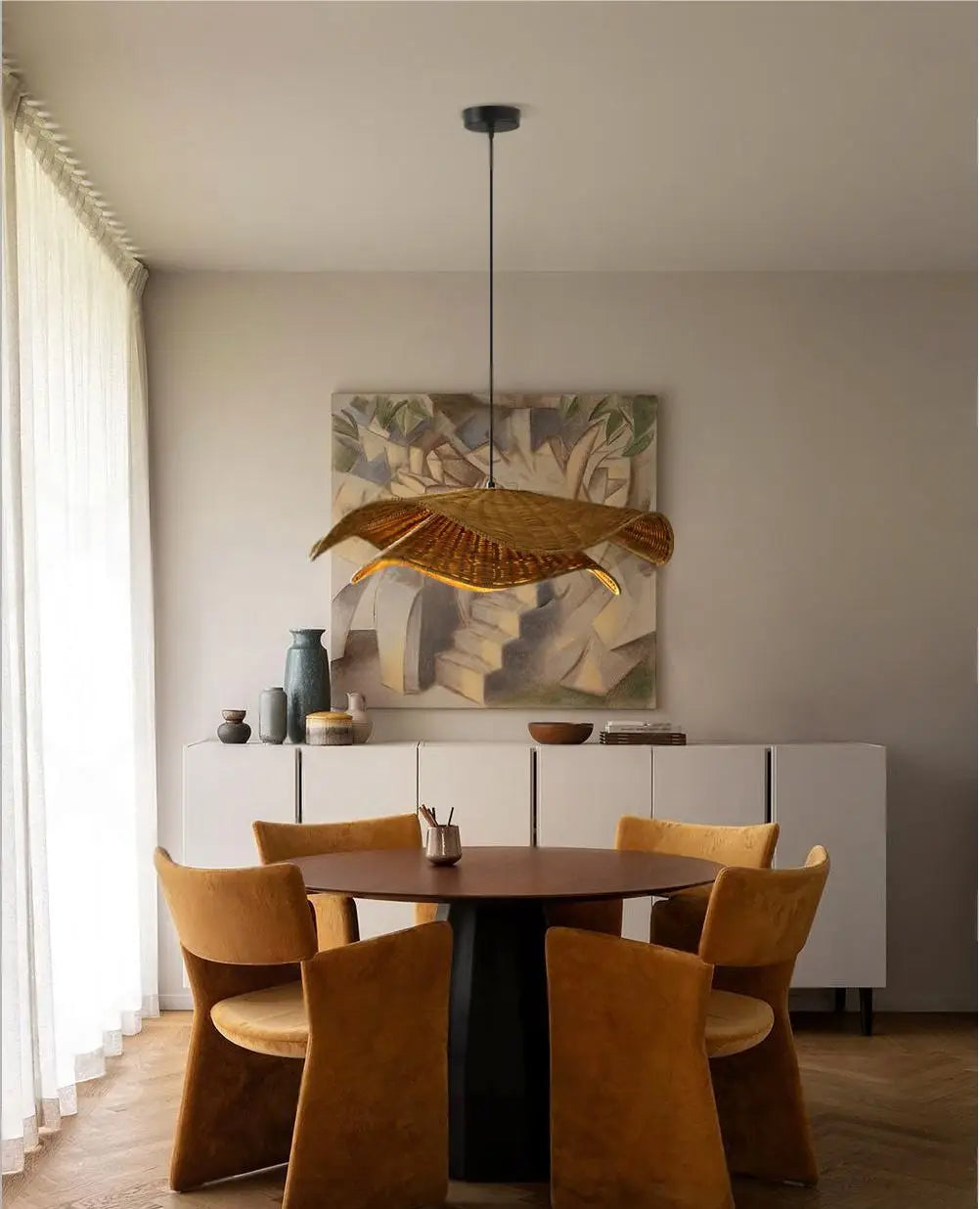 Nina Campbell Natural Velero Wicker Rattan Pendant Light