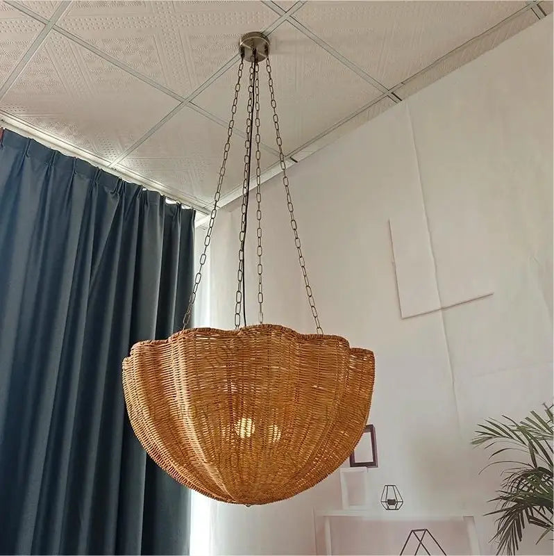 Daisy Flower Wicker Rattan Pendant Light