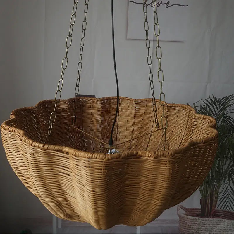 Daisy Flower Wicker Rattan Pendant Light