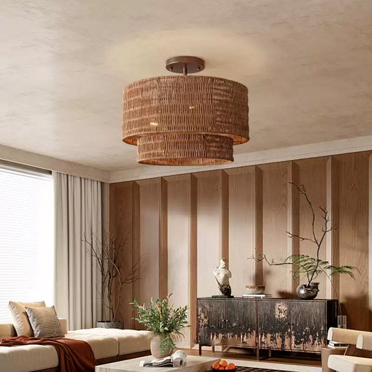 Paloma rattan double drum light