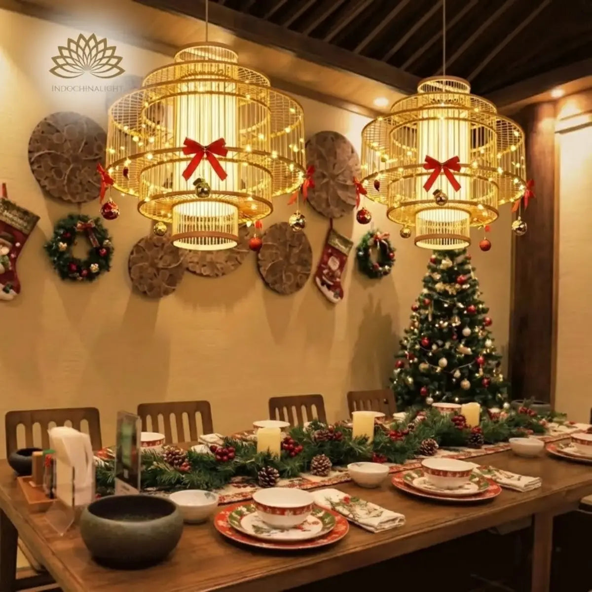 Parren Bamboo Pendant Light Over Christmas Home Dining