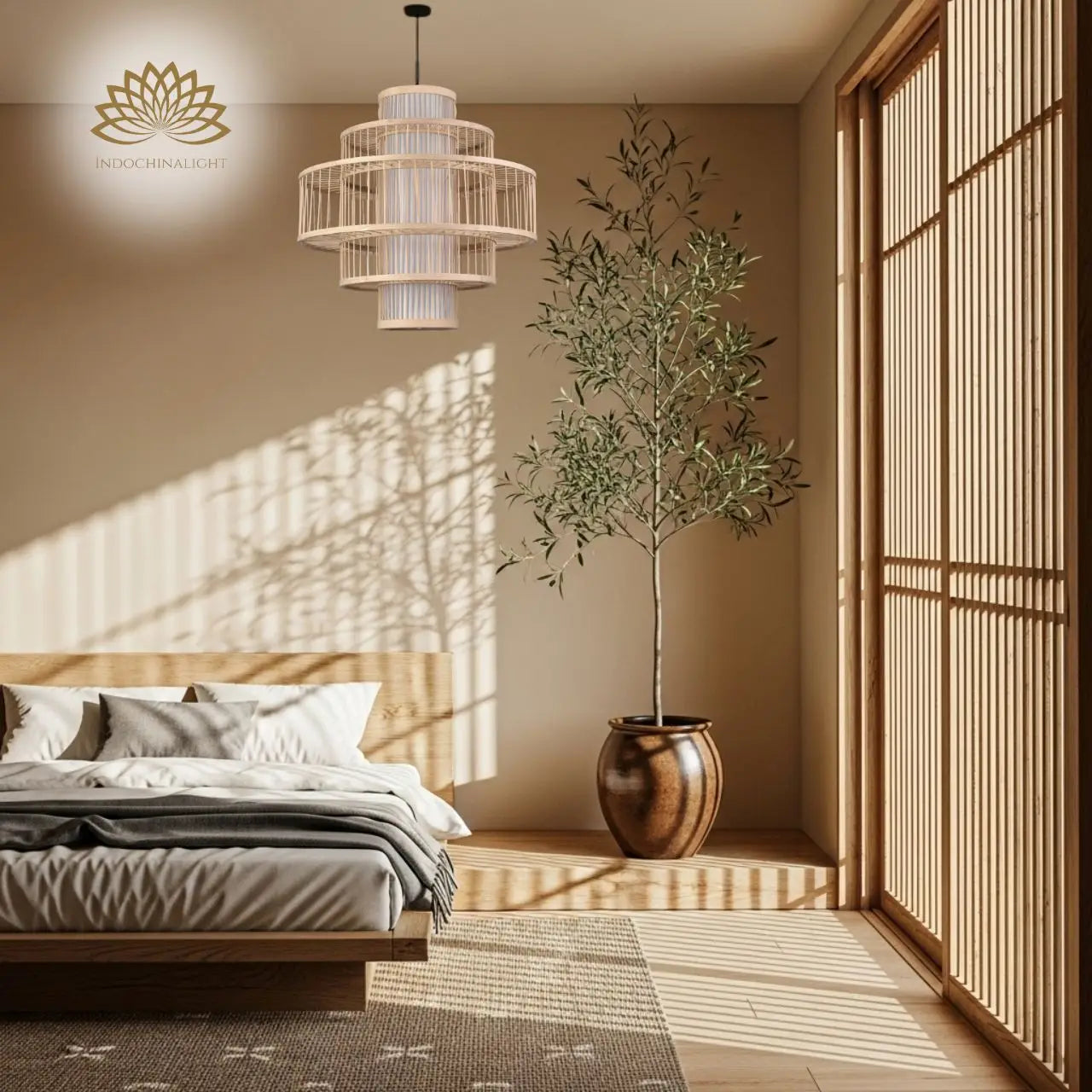 Parren Japanese Style Bamboo Pendant Light for bedroom