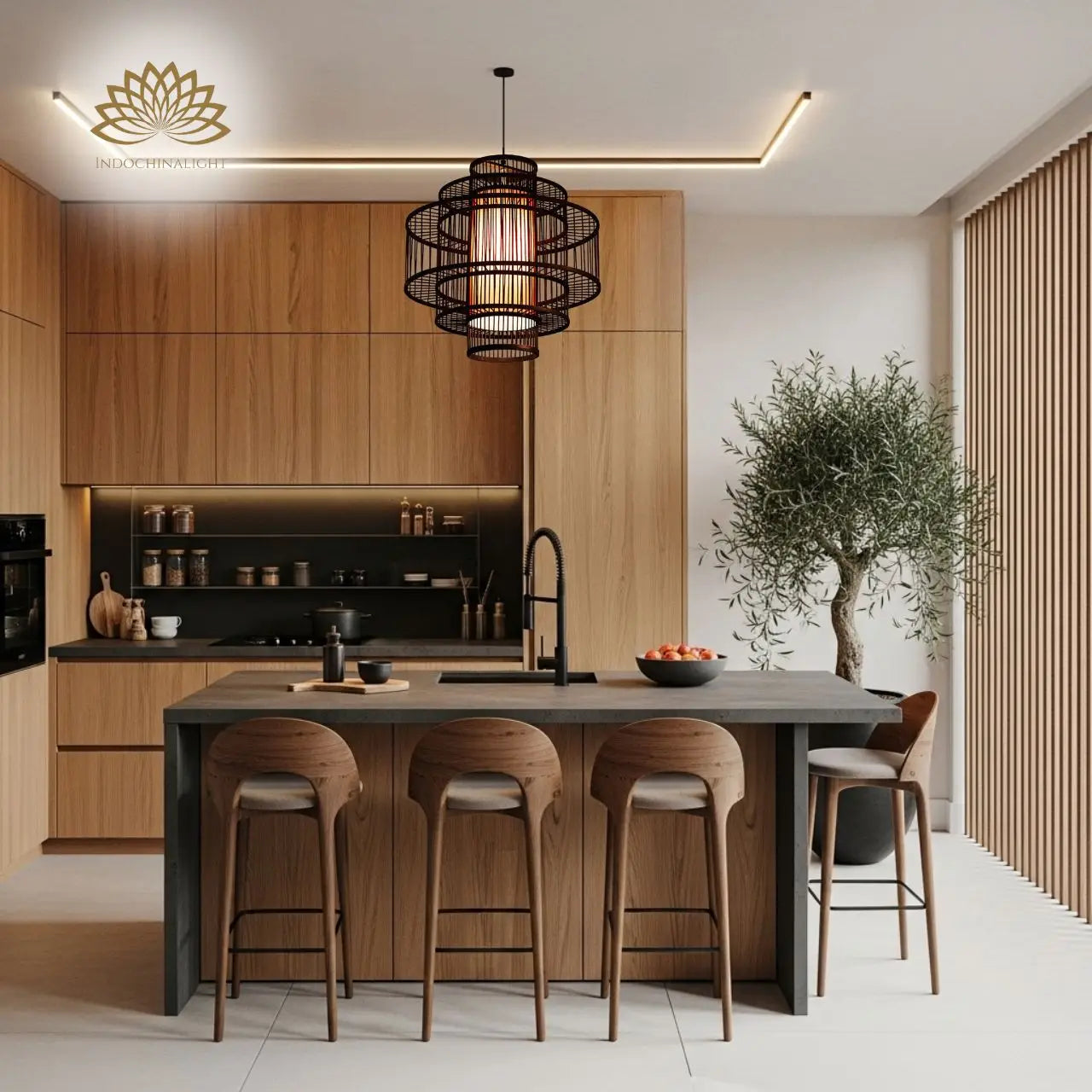Parren Japanese Style Bamboo Pendant Light for kitchen island