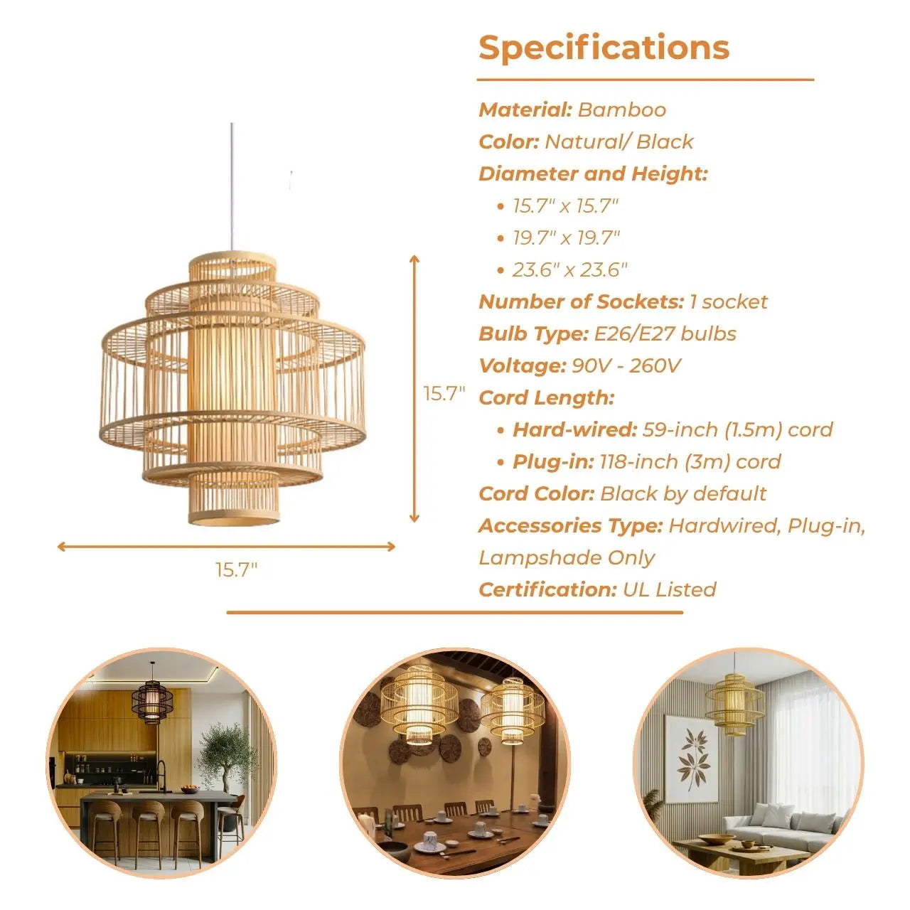 Parren Japanese Style Bamboo Pendant Light's specifications
