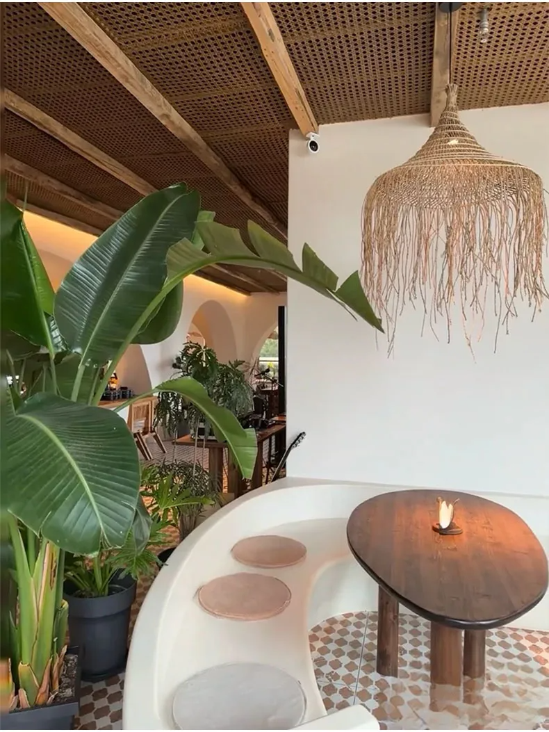 Pipa Tassel Rattan Pendant Light for Rustic Cafe