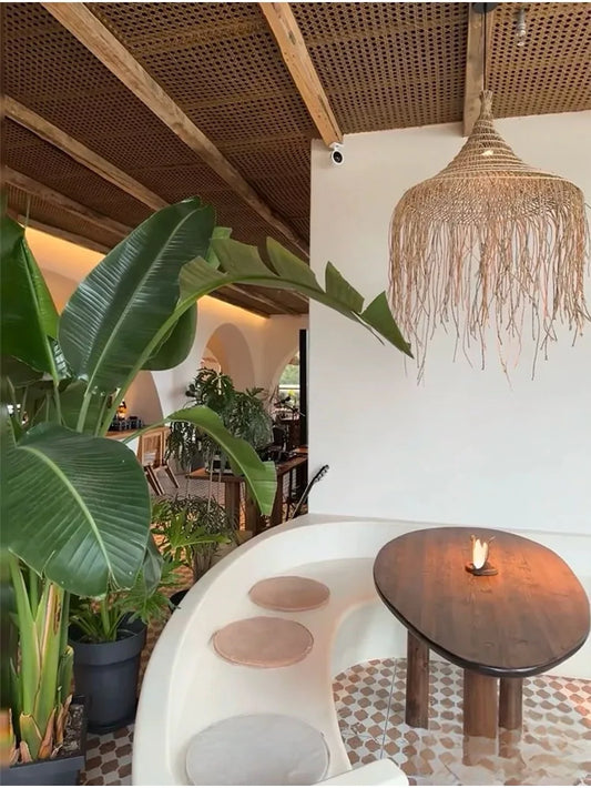 Pipa Tassel Rattan Pendant Light for Rustic Cafe