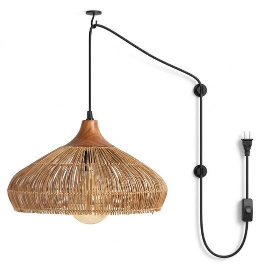 Plug-in Havenly Rattan Woven Dome Pendant Light