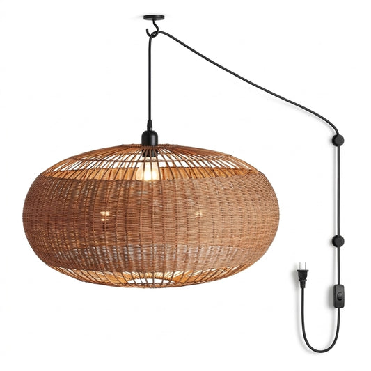 Plug-in Isobella Wabi Sabi Large Ball Wicker Pendant Light