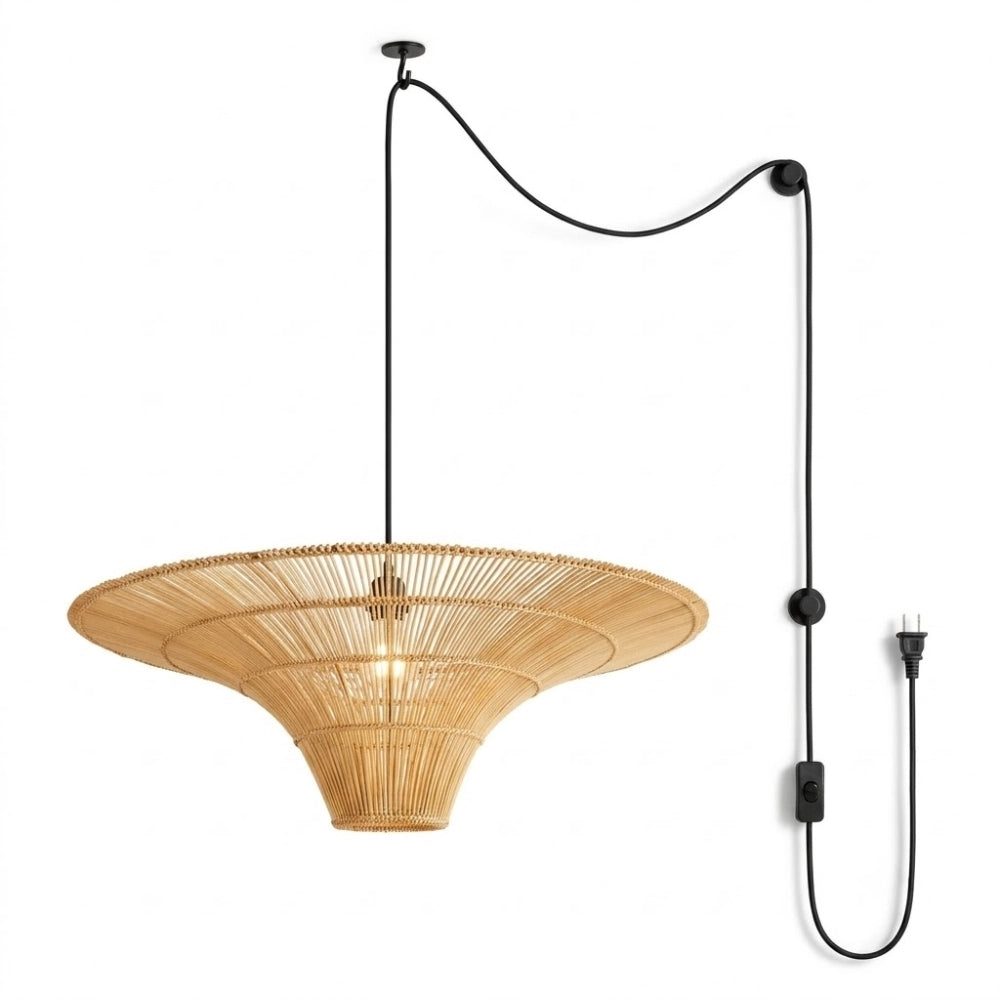 Plug-in Junita Wabi Sabi Wide Saucer Extra Large Rattan Ceiling Light