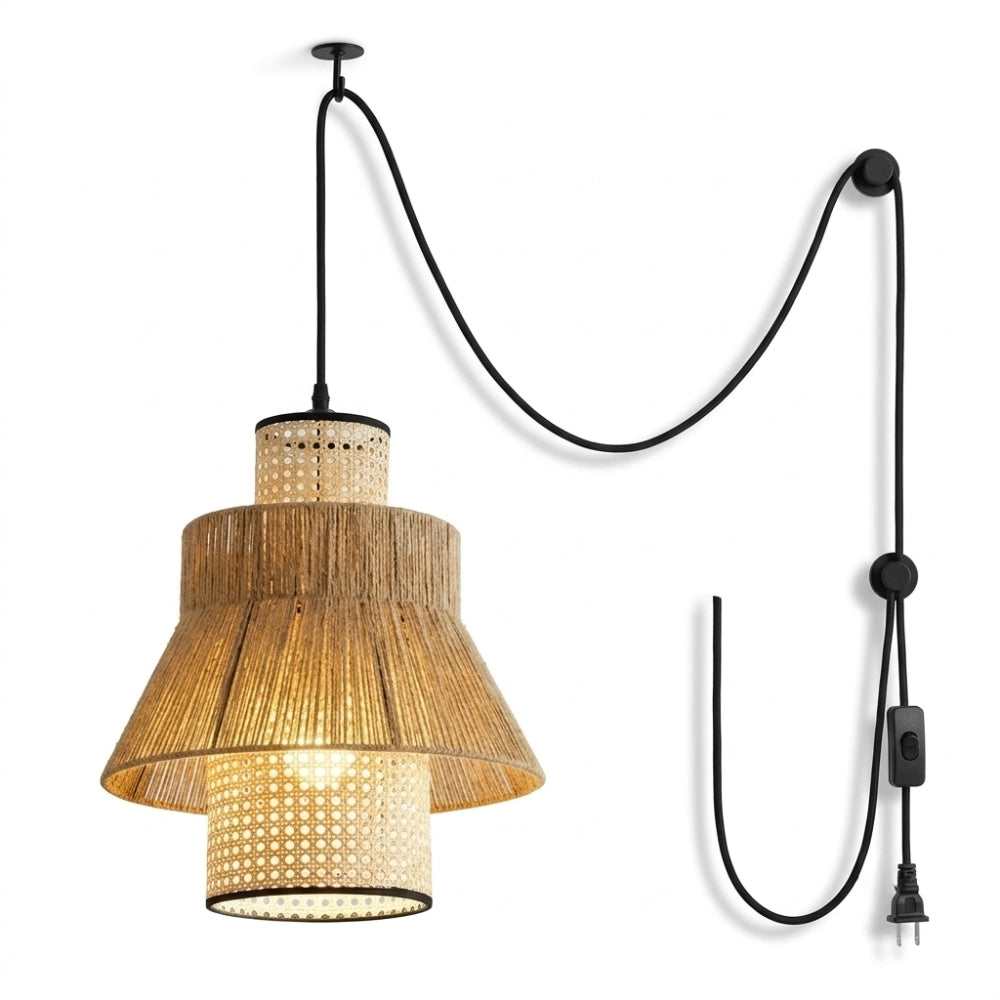 Plug-in Laika Small Tiered Rattan Pendant Light