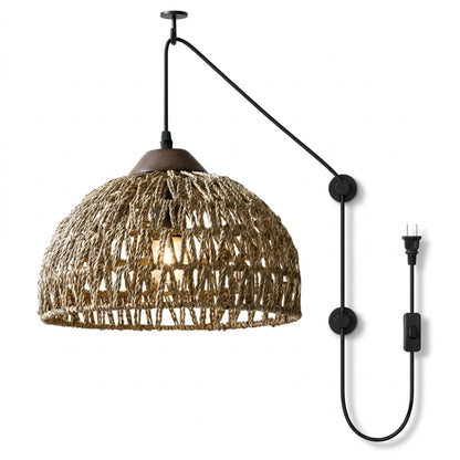 Plug-in Milford Rattan Pendant Light, Small Dome Basket Weave