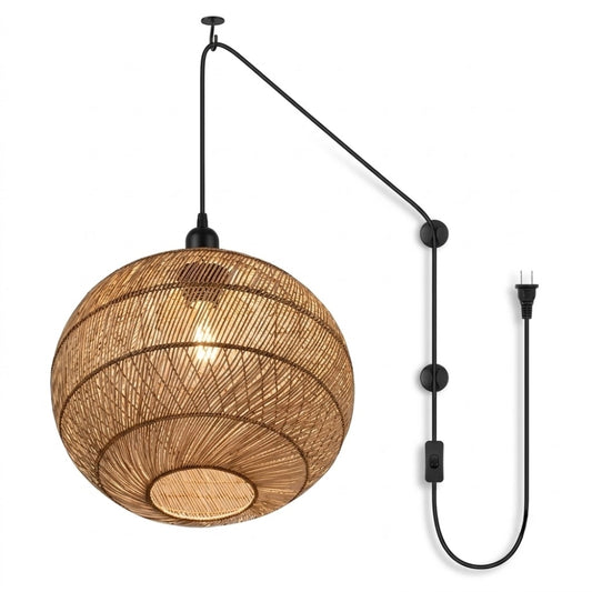 Plug-in Minna Boho Woven Rattan Pendant 1-Light