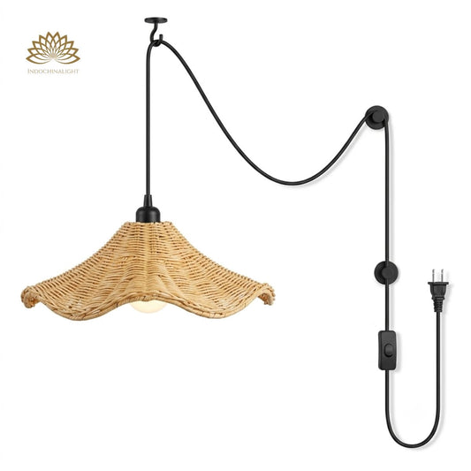 Plug-in Option of Ariel Rattan Wave Pendant Light