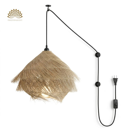 Plug-in Option of Ashburn Fringe Rattan Pendant Light