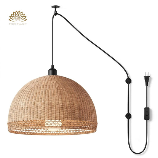 Plug-in Option of Augusta Dome Wicker Rattan Pendant Light - Half-Round Shade