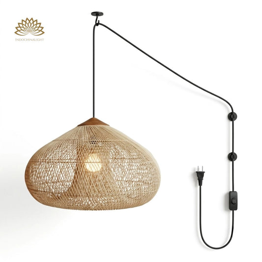 Plug-in Option of Bathari Wabi Sabi Rattan Pendant Light