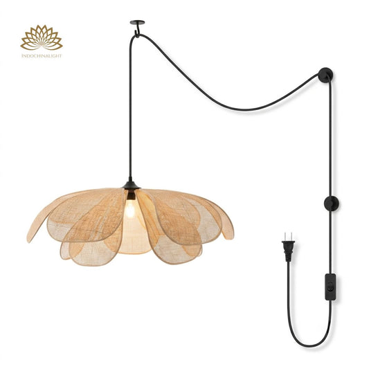 Plug-in Option of Cefalu Rattan Flower Petal Pendant Light