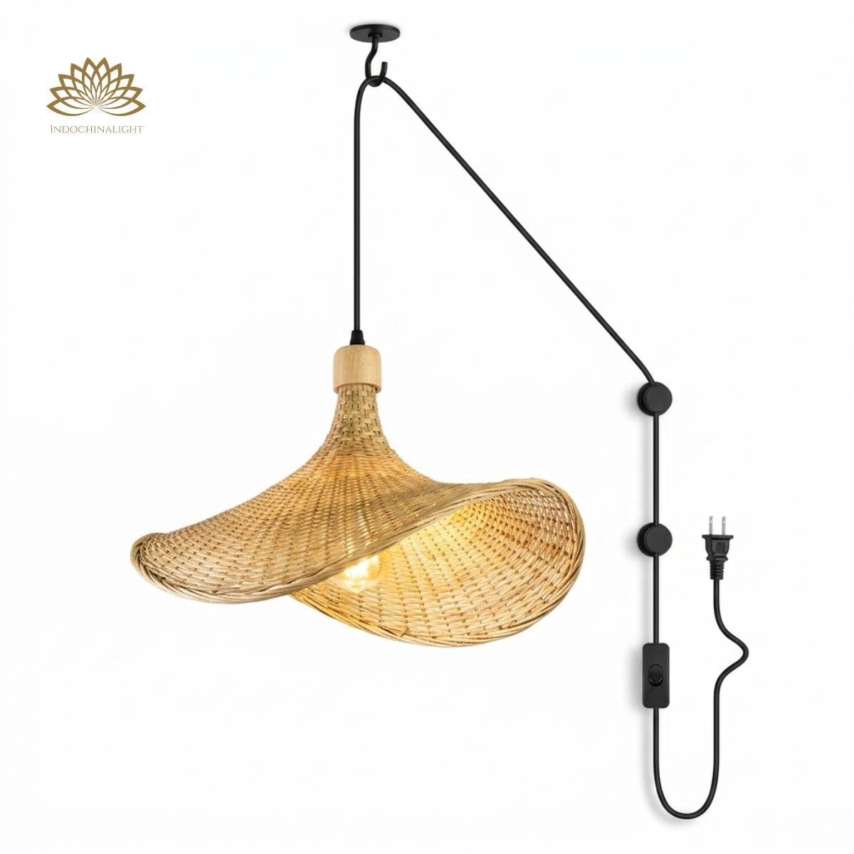 Plug-in Option of Ellie Straw Hat 3 Light Rattan Pendant