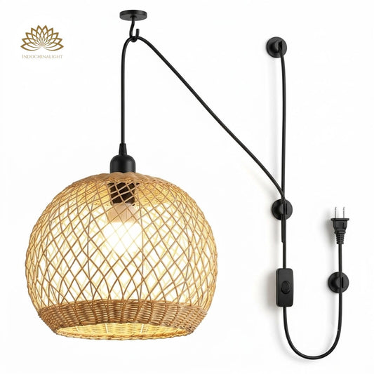 Plug-in Option of Flora Rattan Pendant 23 Inch Diameter Basket, Dome, Round