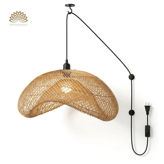 Plug-in Option of Generis Wabi Sabi Wave Rattan Pendant Light