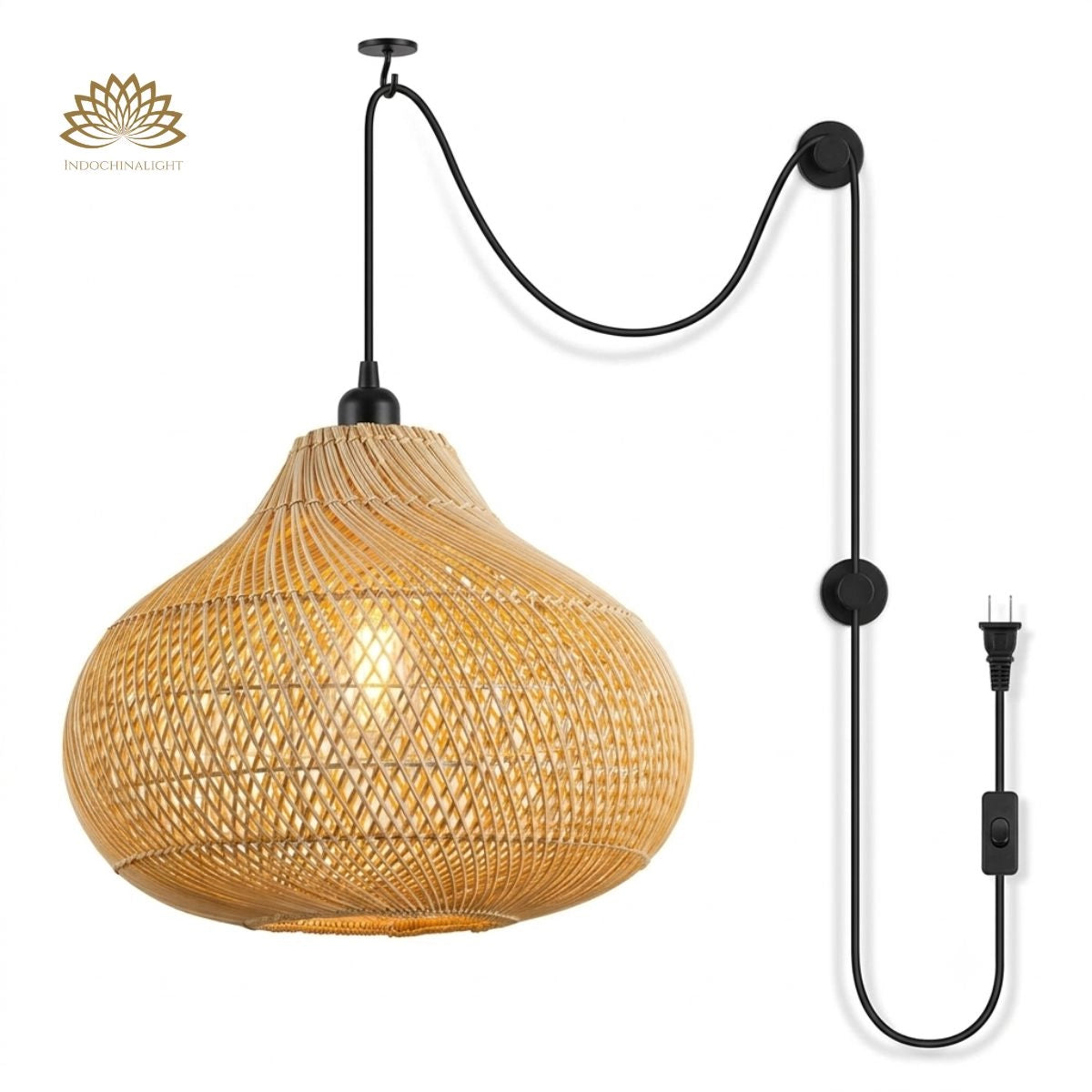 Plug-in Option of Karjearl Rattan Pendant Light 16 Inch