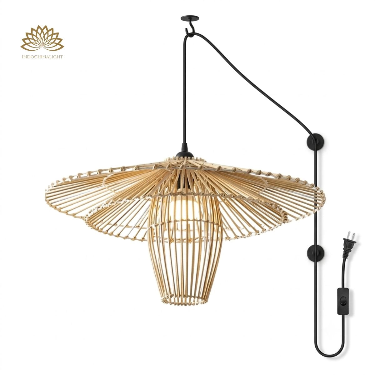 Plug-in Option of Kasa Black Rattan Pendant Light 24 Inches