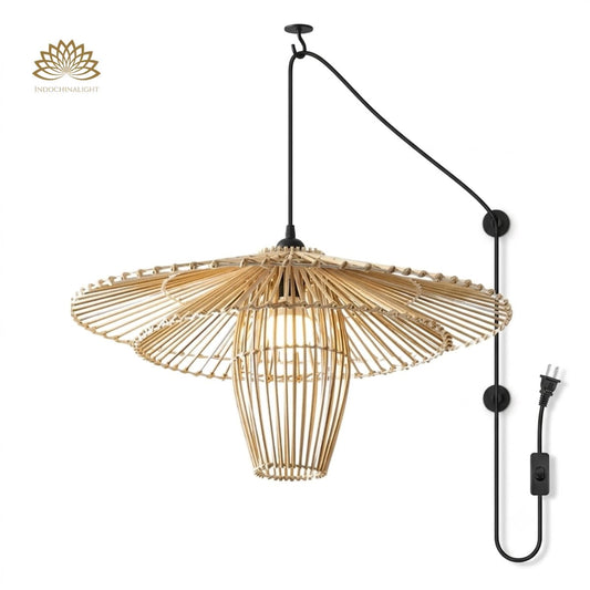 Plug-in Option of Kasa Black Rattan Pendant Light 24 Inches