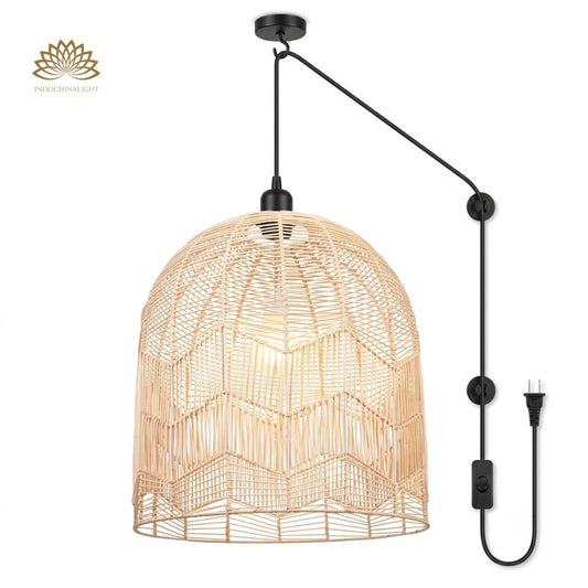 Plug-in Option of Lace Boho Rattan Pendant Light