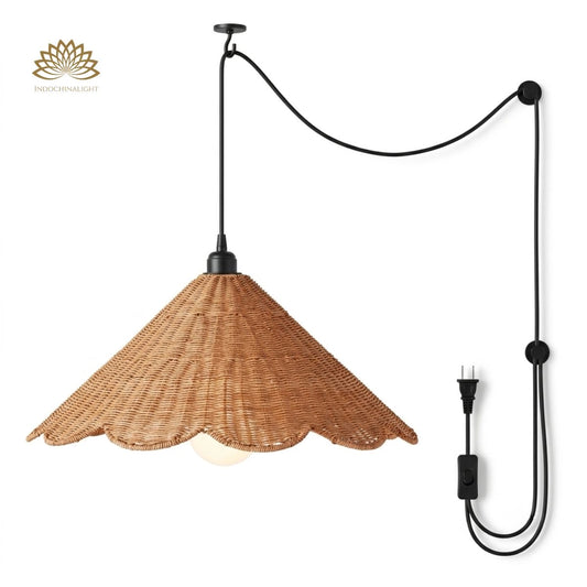 Plug-in Option of Maude Rattan Scallop Pendant Light