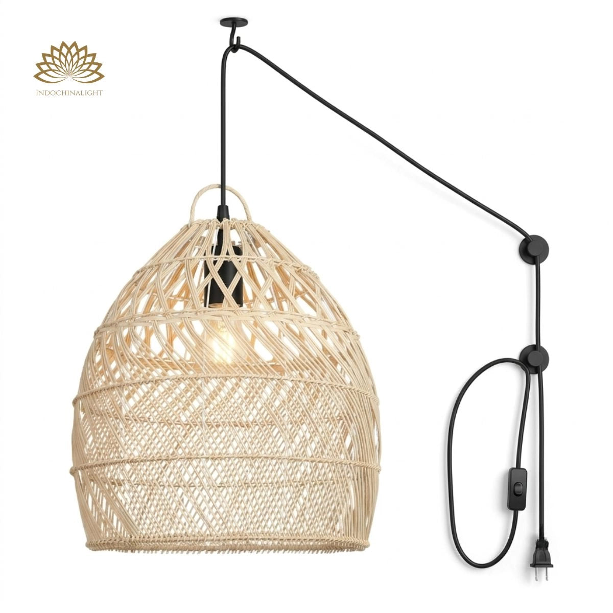 Plug-in Option of Perio Rattan Basket Pendant Light