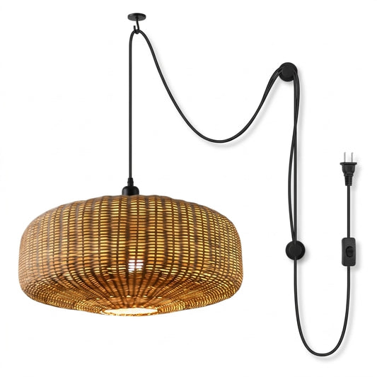 Plug-in Sia Large Wicker Drum Pendant Light