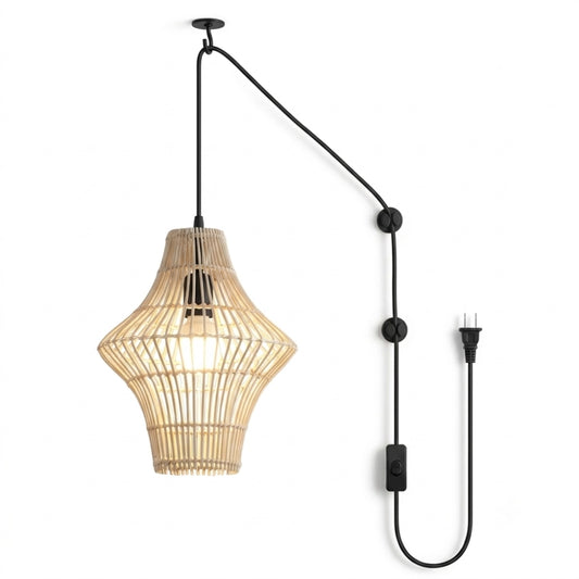 Plug-in Small Geometric Rattan Pendant Light