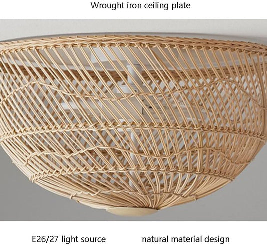 Pottery Barn Dome Rattan Ceiling Light Fixture