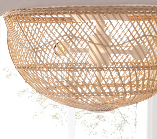 Pottery Barn Dome Rattan Ceiling Light Flush Mount Shade