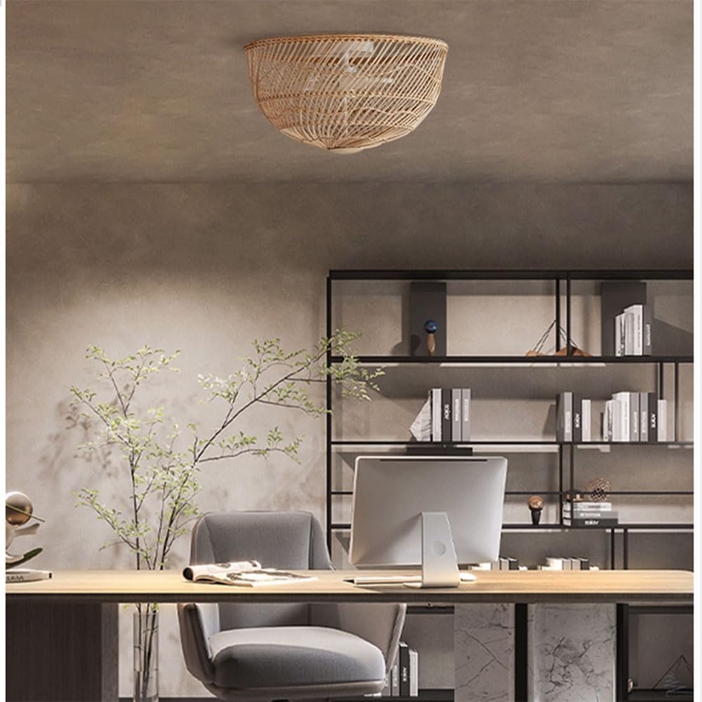 Pottery Barn Dome Rattan Ceiling Light for Wabi Sabi Office