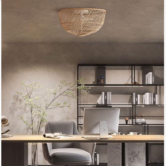 Pottery Barn Dome Rattan Ceiling Light for Wabi Sabi Office