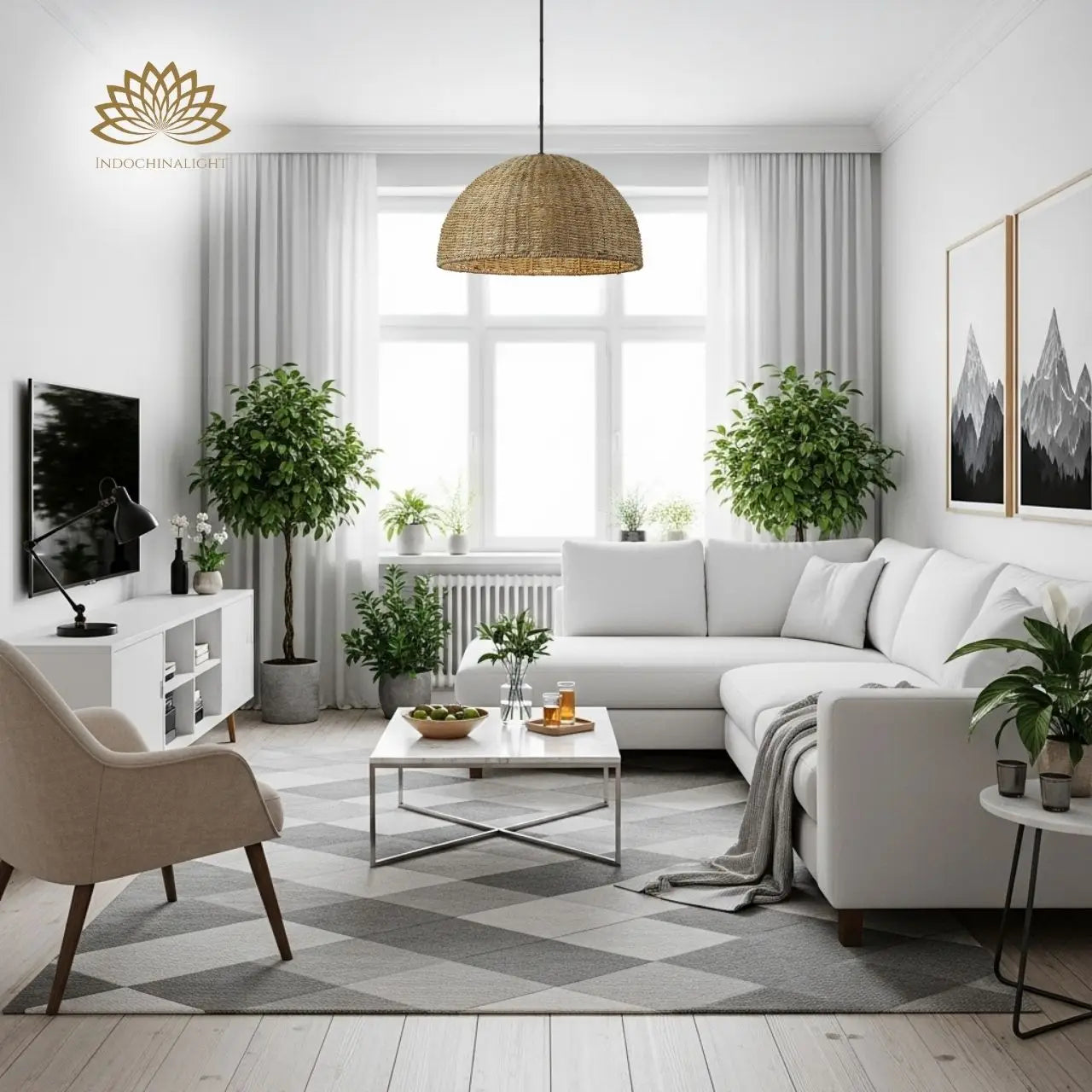 Pourel Dome Wicker Pendant Light for living room
