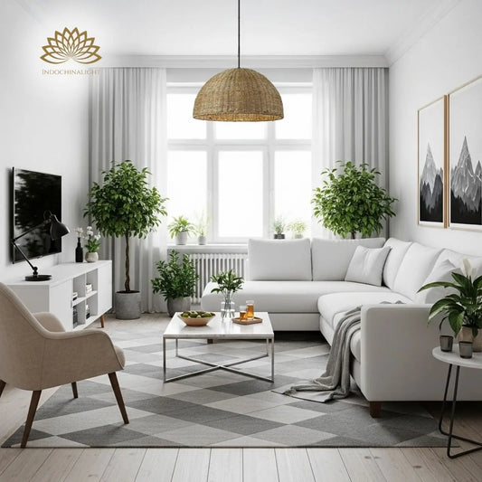 Pourel Dome Wicker Pendant Light for living room