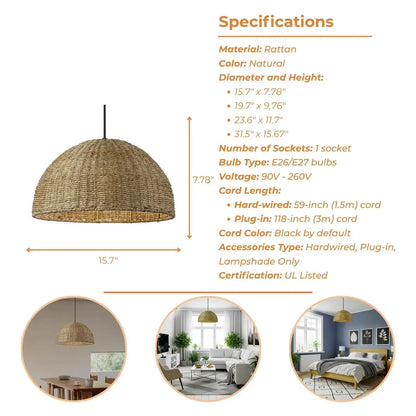Pourel Dome Wicker Pendant Light's specifications