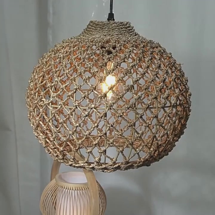 Real Life Video of Boho Globe Small Basket Pendant Light