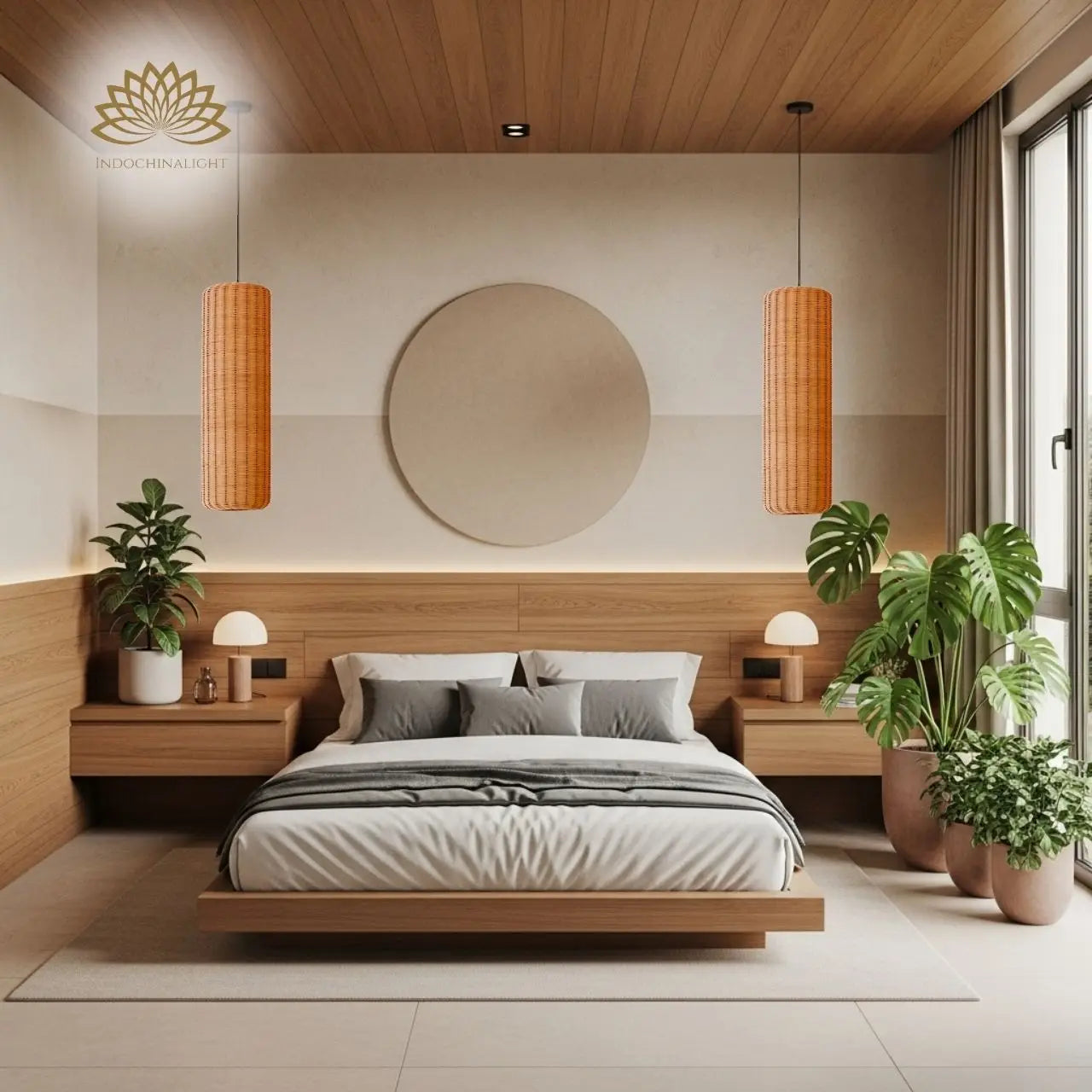 Punna Cylinder Wicker Pendant Light for bedroom