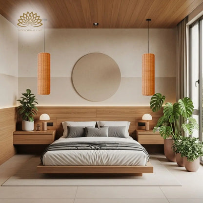 Punna Cylinder Wicker Pendant Light for bedroom
