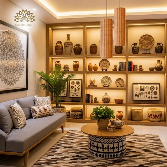 Punna Cylinder Wicker Pendant Light for living room