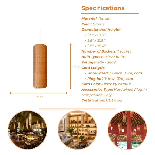 Punna Cylinder Wicker Pendant Light's specifications
